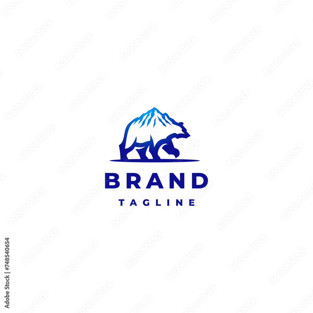 Strong Mountain Bear Silhouette Logo Design. Silhouette of a Mountain on a Bears Back Logo Design.