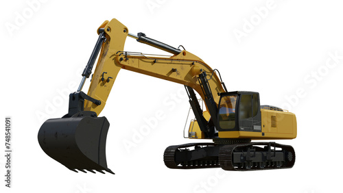 Yellow excavator vehicle isolate includes the alpha path. No driver and looks clean.