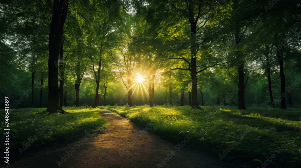 Fototapeta premium Green forest environment. Beautiful Forest