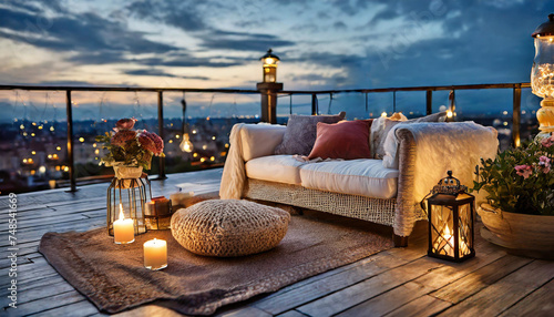 Romantischer Abend auf einer Dachterrasse photo