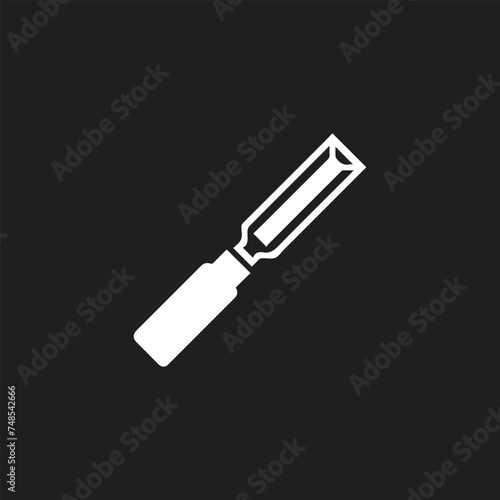 Chisel tool with cutting edge,blade on end and handle isolated monochrome icon. Vector carving or cutting instrument, to cut hard material as wood, stone, or metal.