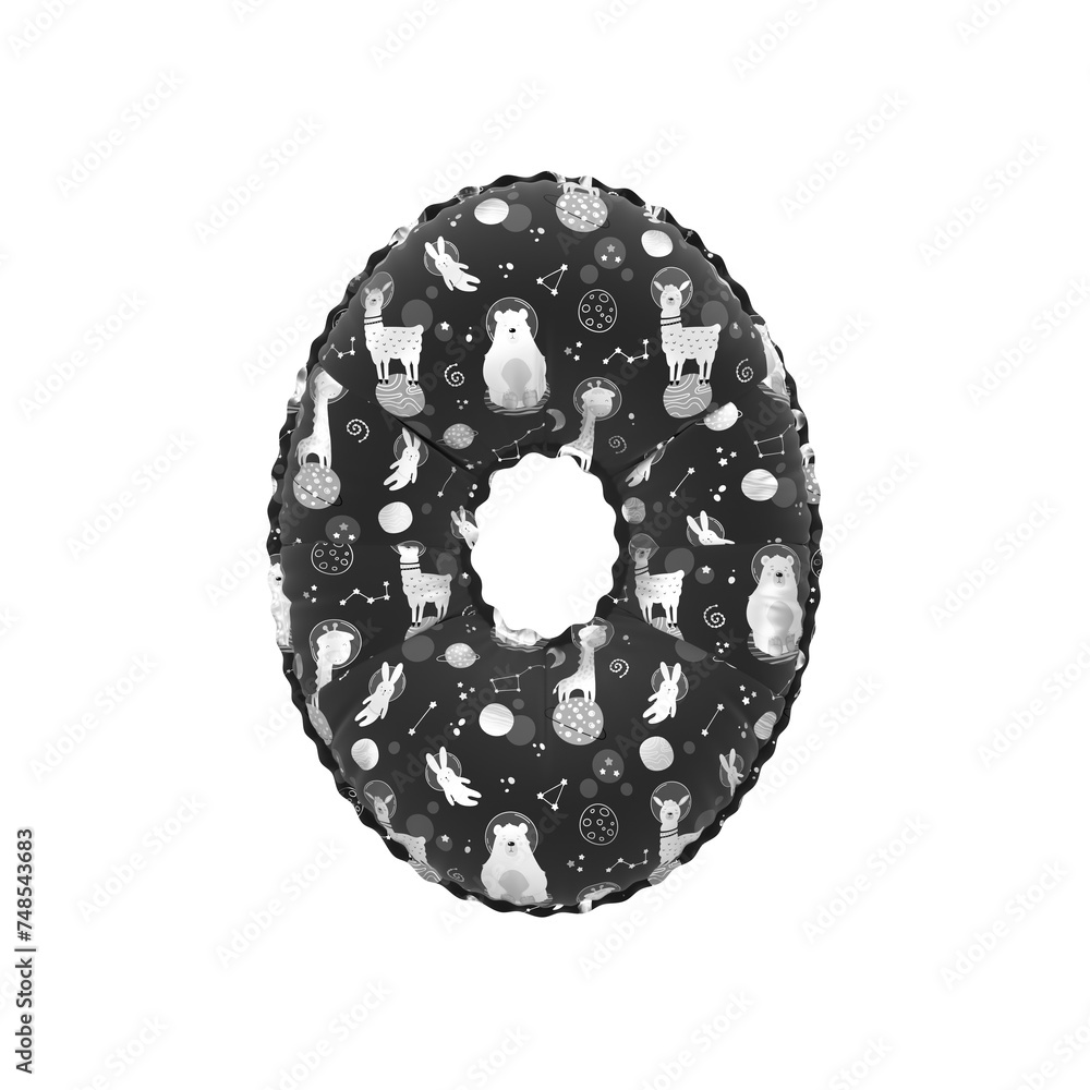 3D inflated balloon Number 0 with black & white alpacca astronaut space pattern 3D inflated balloon Number 0 with black & white alpacca astronaut space pattern