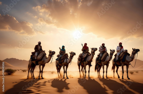 Desert Expeditions, A Group of Travelers riding a camel through the desert 