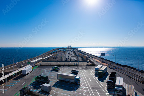 A traffic jam on the highway at Tokyo bay area in Chiba wide shot © tokyovisionaryroom