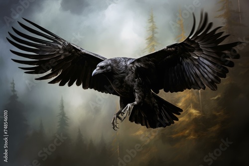 Wallpaper Mural Swift Raven bird fly closeup. Ink animal. Generate Ai Torontodigital.ca