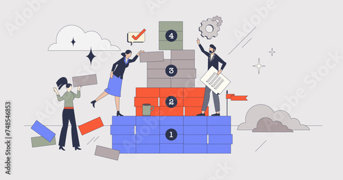 Prioritization as effective work tasks management retro tiny person concept. Important, urgent and not important job arranging for effective work optimization vector illustration. Organize team work.