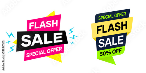 Flash sale, set of sale labels, sale labels and discount tags for digital marketing and business promotion, special offer stickers for business promotion or marketing