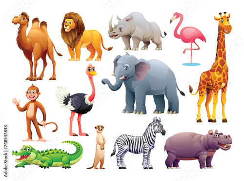 Fototapeta Naklejka Na Ścianę i Meble -  Collection of african animals. Vector cartoon illustration
