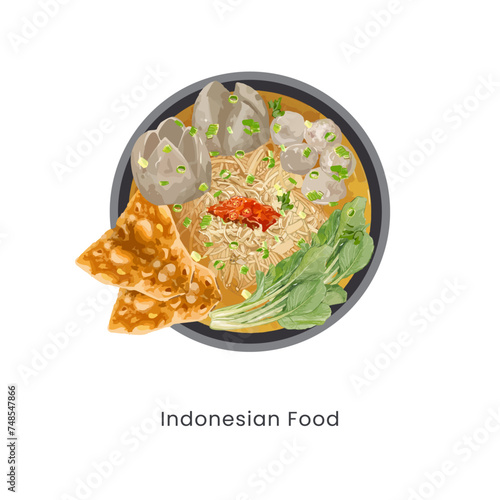 Hand drawn vector illustration of bakso or meatball Indonesian food 