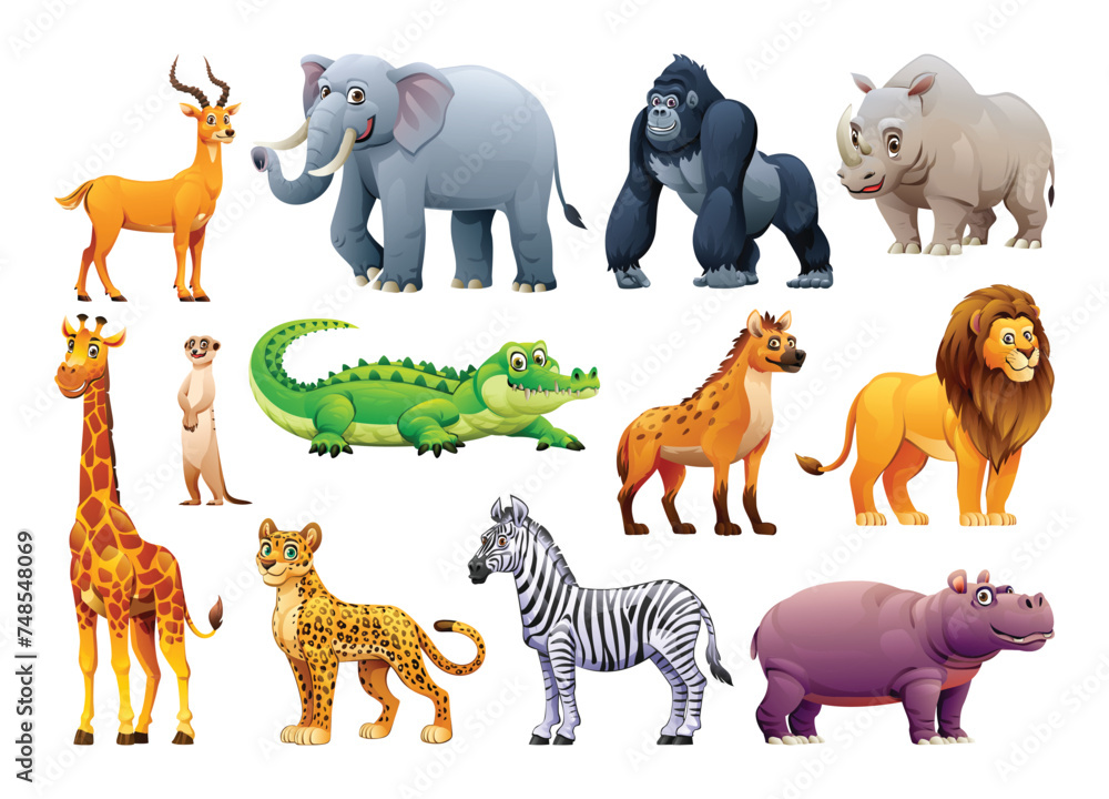 African wild animals set. Vector cartoon illustration