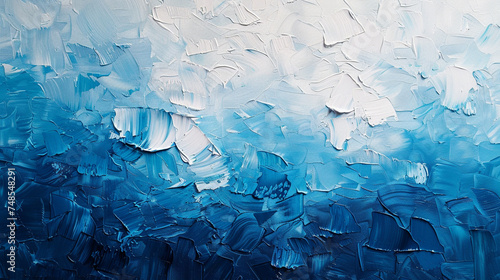 Abstract acrylic ink background. Spread of blue and white oil painting on canvas. Pastel color brushstroke with grunge texture. Generative AI
