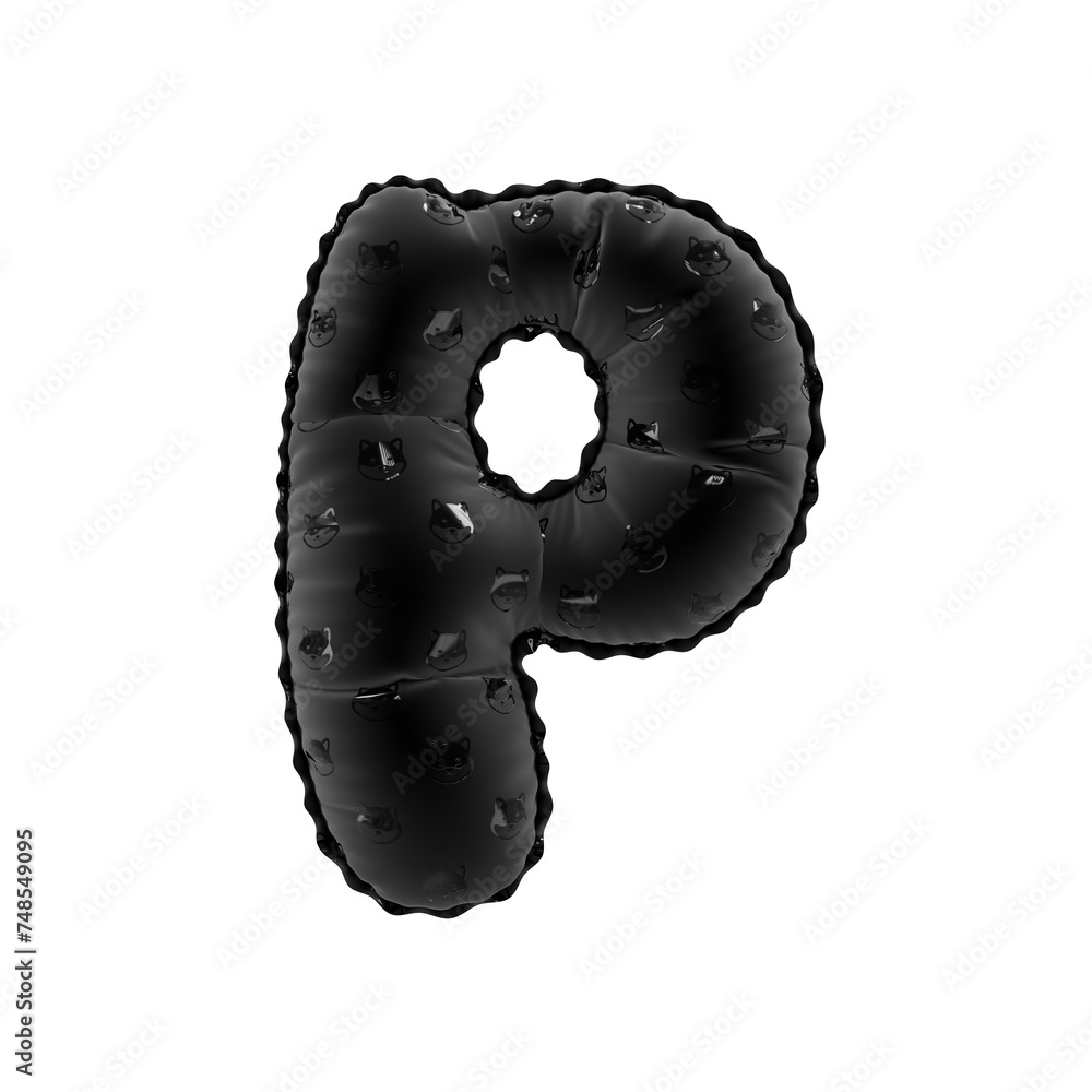 3D inflated balloon letter P with Black glossy meme coin Shiba Inu face pattern 3D inflated balloon letter P with Black glossy meme coin Shiba Inu face pattern