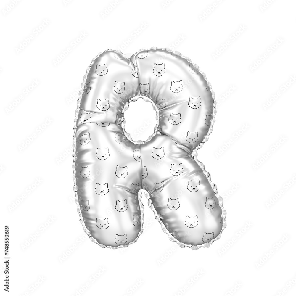 Obraz premium 3D inflated balloon letter R with Silver colored meme coin Shiba Inu pattern