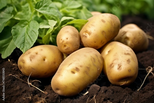 Starchy Ripe potatoes fresh. Farm plant field. Generate Ai