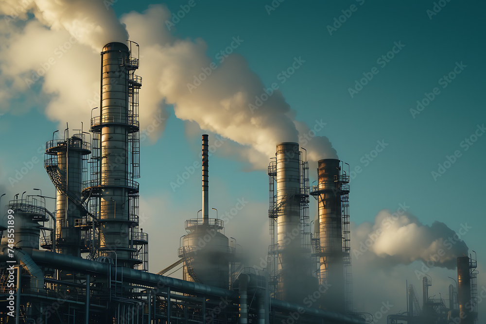 Industrial factories that emit toxic fumes cause air pollution.