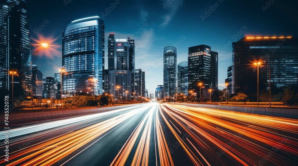 Illuminated highway in urban night Illuminated highway in urban night