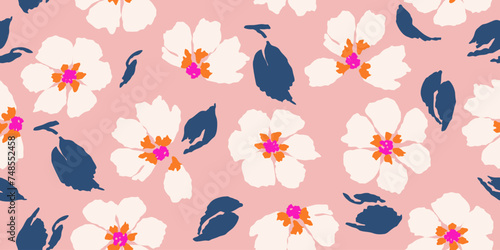 Exotic hand drawn flowers, seamless patterns with floral for fabric, textiles, clothing, wrapping paper, cover, banner, home decor, abstract backgrounds.