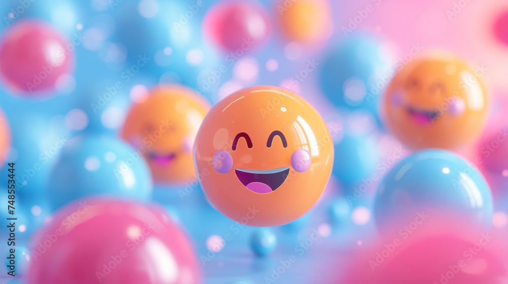 Smiling Emoji Bubble Amongst Colorful Spheres Smiling Emoji Bubble Amongst Colorful Spheres