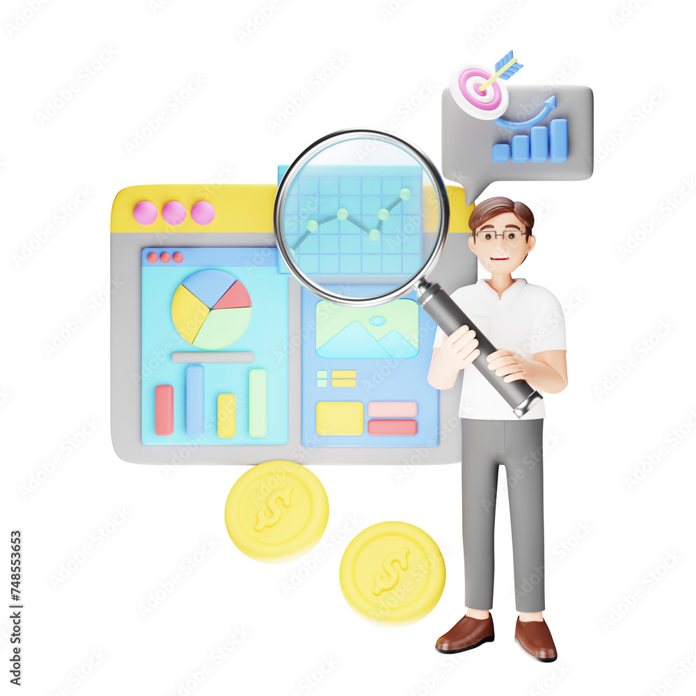 Marketing Analysis 3D Character Illustration in Business Marketing Analysis 3D Character Illustration in Business