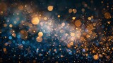 Blurry gold and blue lights create a magical and mysterious abstract background