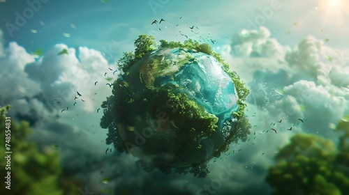 Earth with Clouds and Trees