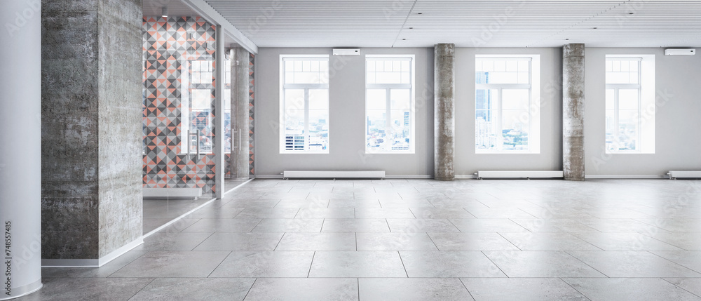 Office in Design: Empty Spacious Office Area - panoramic 3d visualization
