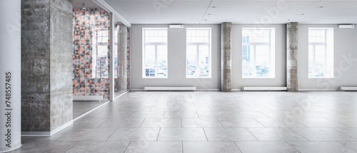 Obraz na płótnie Office in Design: Empty Spacious Office Area - panoramic 3d visualization w salonie