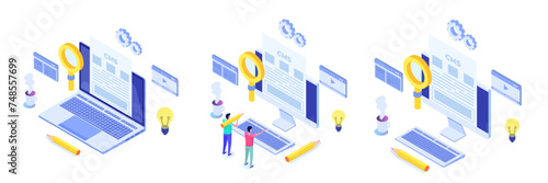 CMS, Content management concept. Isometric Vector illustrations for banner, website, landing page, flyer.