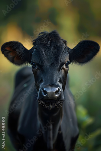 a black cow looking at the camera