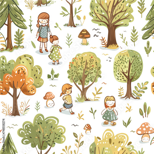 Beautiful children drawing forest vector elements 
