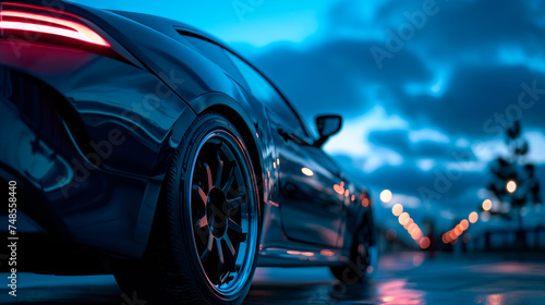 Back view of dark blue car © graja