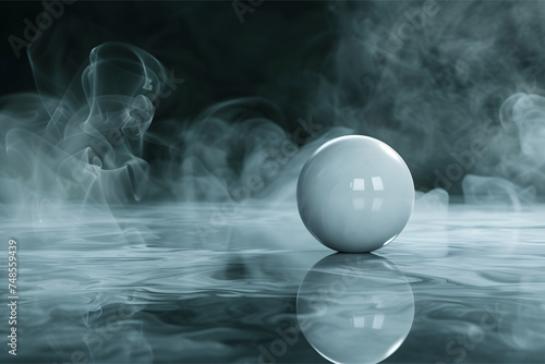 Realistic ping pong ball over a creative 3d rendered smoke and shapes background