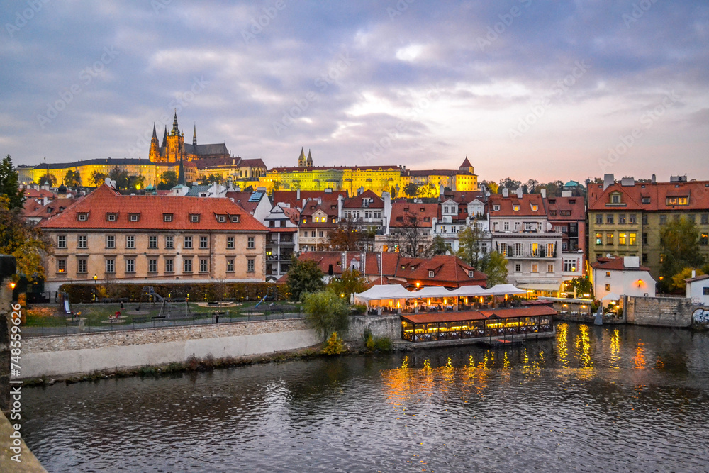 Naklejka premium Czech Republic. City of Prague. River. Locks