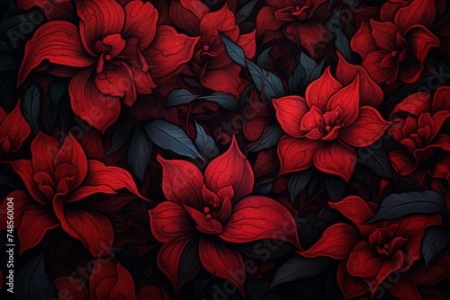 Delicate Red flowers leaves. Floral nature. Generate Ai