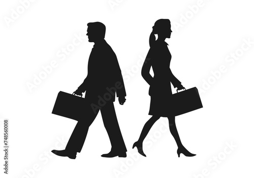 Pareja de ejecutivos con maletín distanciándose