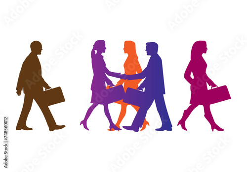 Ejecutivas y ejecutivos en siluetas de diferentes colores