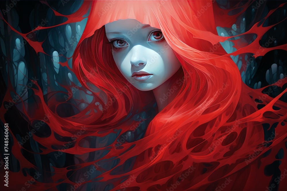 Ethereal Red ghost girl. Stranger fear. Generate Ai Ethereal Red ghost girl. Stranger fear. Generate Ai