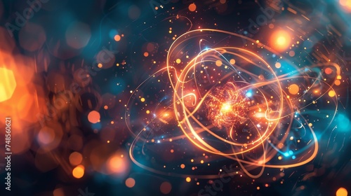  An abstract image of glowing atomic particles and energy waves