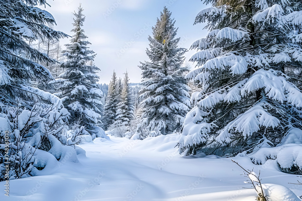 Winter landscape, forest with snow-covered trees. Winter landscape, forest with snow-covered trees.
