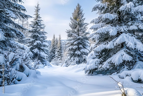 Winter landscape, forest with snow-covered trees. © Olga Gubskaya