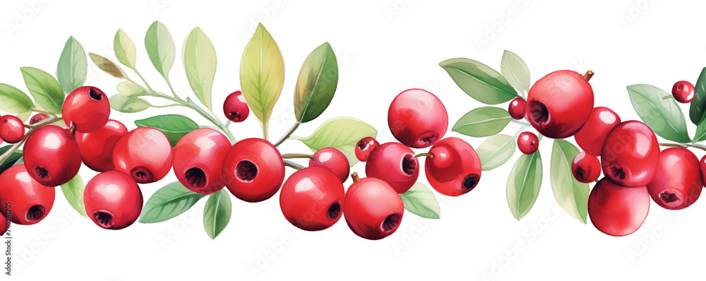 Watercolor background banner of cranberries isolated on a white background as transparent PNG Watercolor background banner of cranberries isolated on a white background as transparent PNG