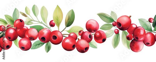 Watercolor background banner of cranberries isolated on a white background as transparent PNG © gunzexx png and bg