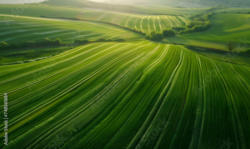 panoramic view of green fields.landscape with drone