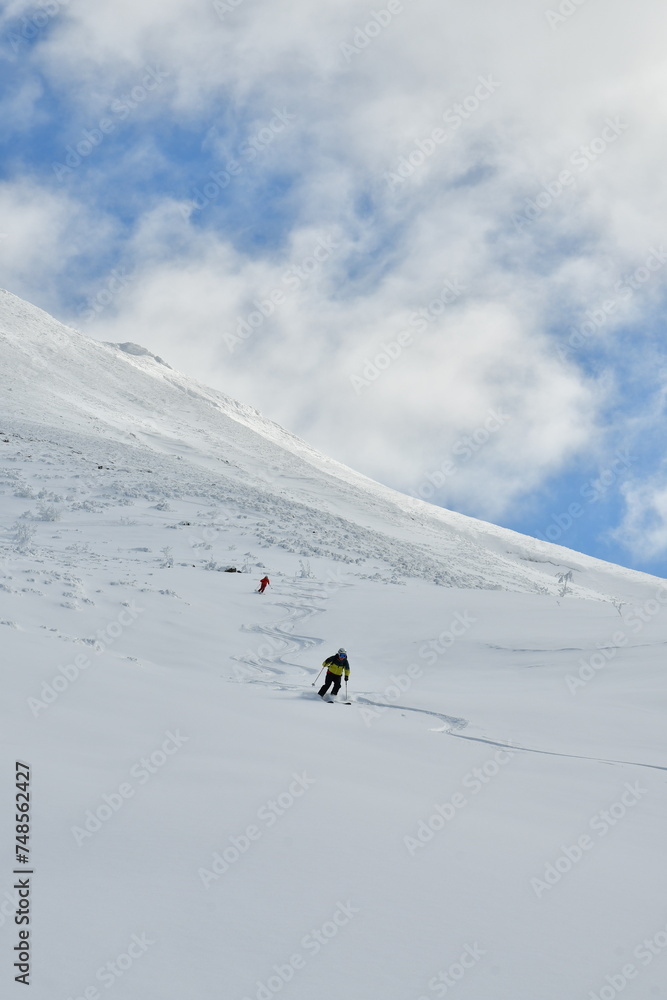 Skiing Mt. Biei Fuji Hokkaido Japan Blue Sky