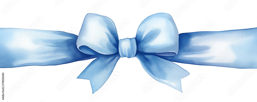 Watercolor background banner of blue ribbon and bow isolated on a white background as transparent PNG Watercolor background banner of blue ribbon and bow isolated on a white background as transparent PNG
