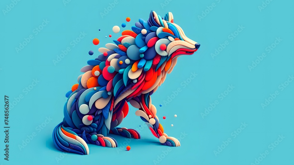 Colored wolf sculpture different shapes