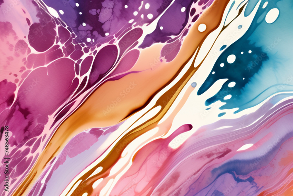 Fototapeta premium Closeup of abstract watercolor paint background texture with liquid fluid marbled paper texture banner texture. Generative AI (생성형 AI)