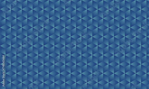 3D realistic cyan and dark blue gradient pattern. Modern cube texture. seamless pattern Background. Repeating tiles. Triangular volumetric elements of different random size. 3D illustration. EPS 10