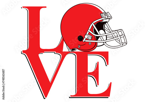 Love - word- red and black football player helmet, sport vector graphics, hockey, for websites, greetings, banners, cards,, t-shirt, sweatshirt, prints, cricut, silhouette,
