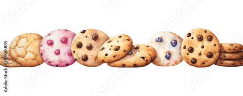 Watercolor background banner of cookies isolated on a white background as transparent PNG